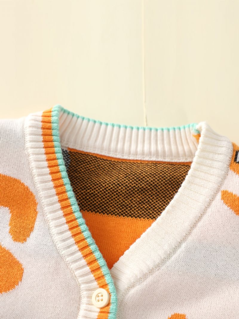 Baby Drenge Piger Strikket Cardigan V-hals Sweater Termojakke Med Tegneseriemønster Til Vinter Babytøj