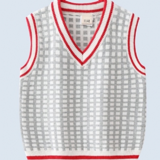 Baby Drenge Plaid V-hals Sød Sweater Strik Vest