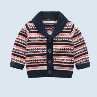 Baby Drenge Strik Sweater Stribet V-hals Cardigan Til Vinter Babytøj