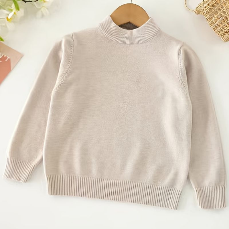 Baby Ensfarvet Sweater Rund Hals Langærmet Striktrøje Drenge Piger Børn Tøj