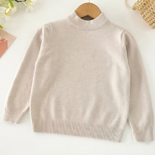 Baby Ensfarvet Sweater Rund Hals Langærmet Striktrøje Drenge Piger Børn Tøj