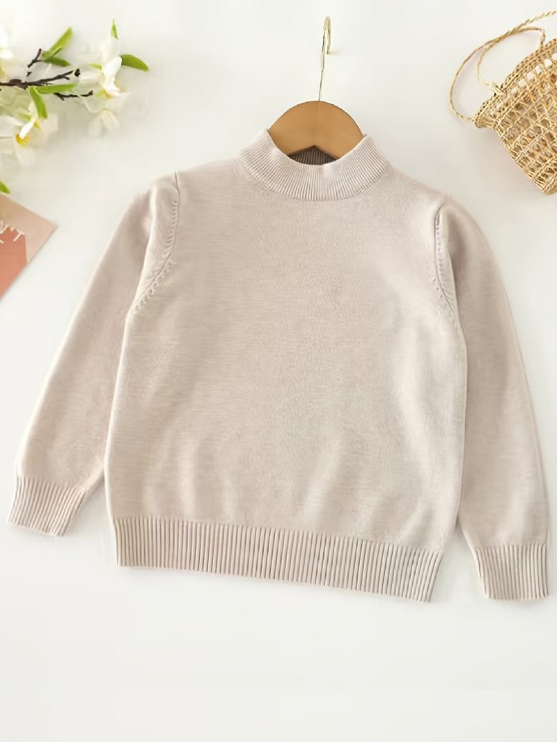 Baby Ensfarvet Sweater Rund Hals Langærmet Striktrøje Drenge Piger Børn Tøj