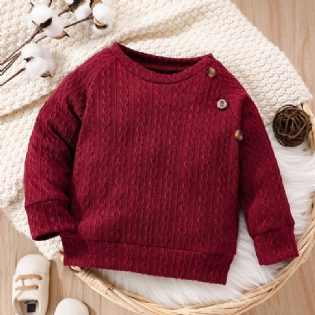 Baby Ensfarvet Sweater Rund Hals Strikket Afslappet Trøje Til Drenge Piger