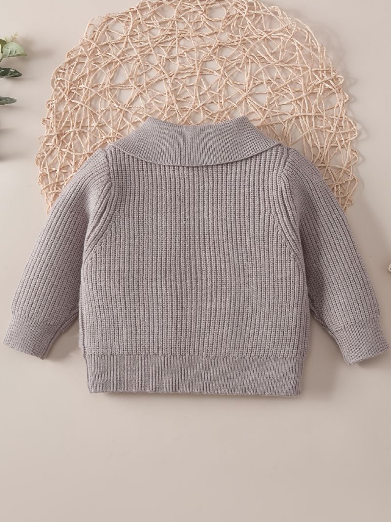 Baby Piger Ensfarvet Sweater Revers Knap Lomme Strikket Cardigan Småbørn Tøj