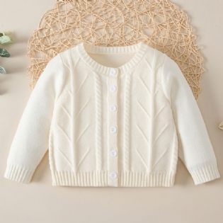 Baby Piger Ensfarvet Sweater Rund Hals Knap Strikket Cardigan Småbørn Tøj