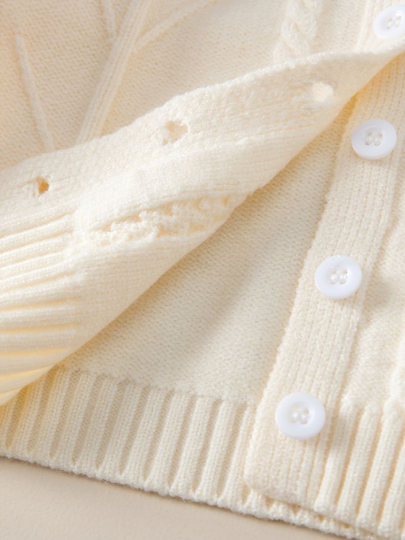 Baby Piger Ensfarvet Sweater Rund Hals Knap Strikket Cardigan Småbørn Tøj