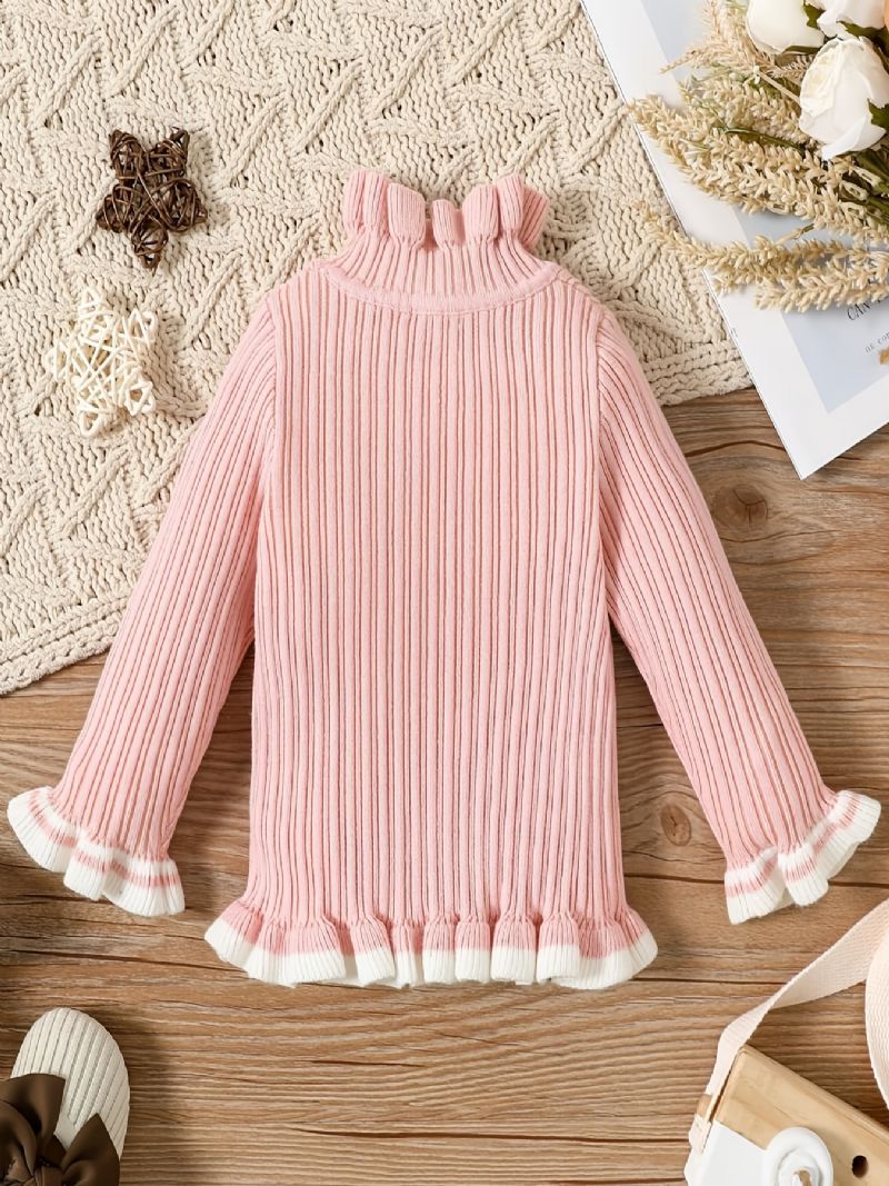 Baby Piger Rullekrave Strikket Sweater Til Vinter Babytøj