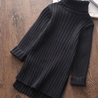 Baby Piger Solid Pullover Sweater Højhalset Langærmet Varmt Vinter Børnetøj