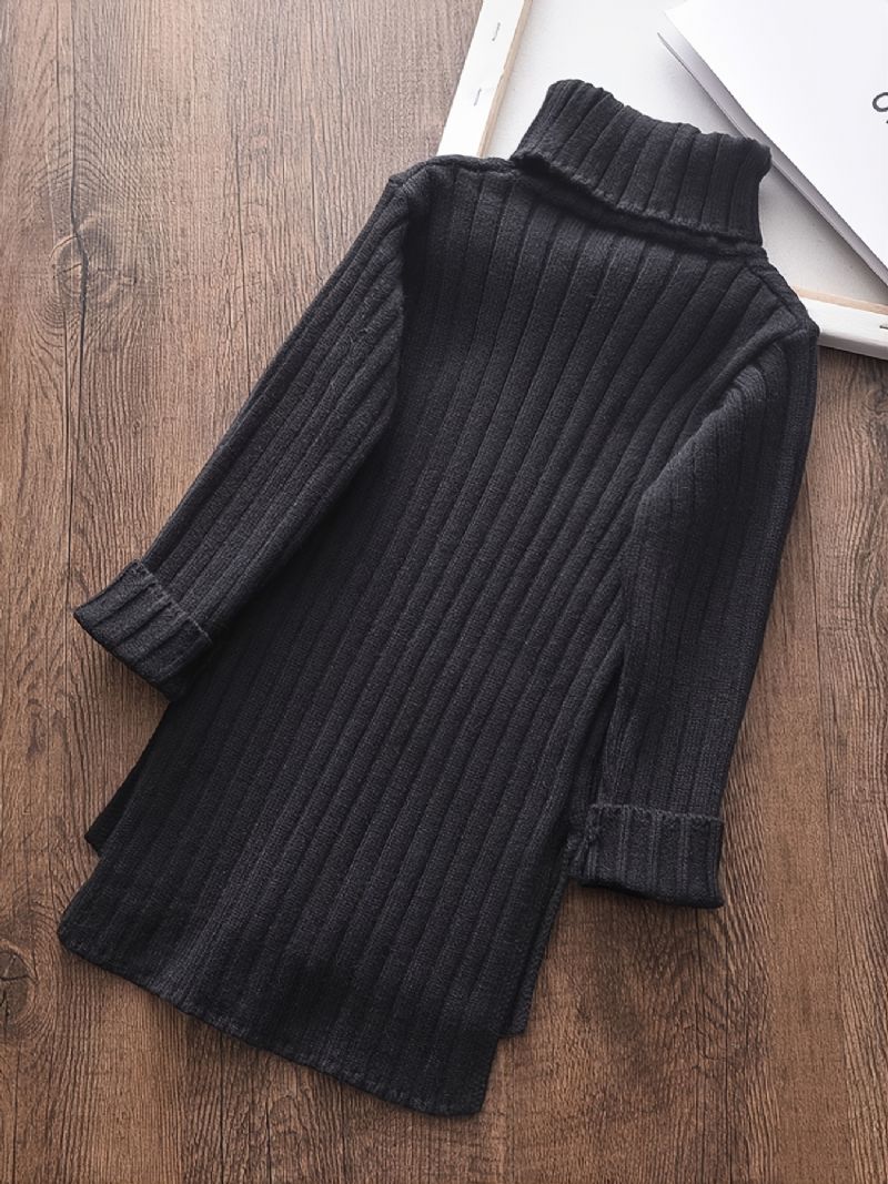 Baby Piger Solid Pullover Sweater Højhalset Langærmet Varmt Vinter Børnetøj