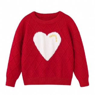 Baby Sweater Langærmet Hjerte Brev Broderet Rund Hals Strikket Pullover Varm Vinter Til Piger Børn Tøj