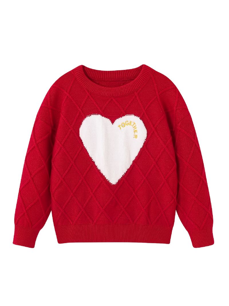 Baby Sweater Langærmet Hjerte Brev Broderet Rund Hals Strikket Pullover Varm Vinter Til Piger Børn Tøj