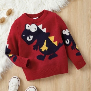 Baby Sweater Rundhalset Langærmet Dinosaur Mønster Strikket Pullover Til Drenge Piger Børn Tøj