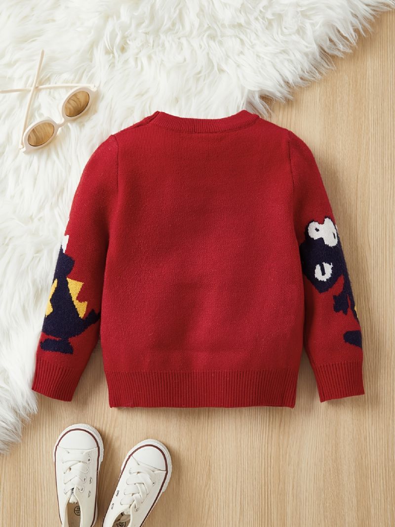 Baby Sweater Rundhalset Langærmet Dinosaur Mønster Strikket Pullover Til Drenge Piger Børn Tøj