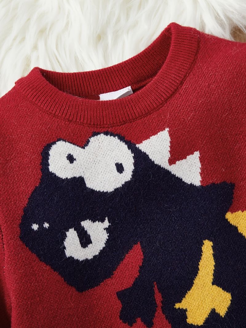 Baby Sweater Rundhalset Langærmet Dinosaur Mønster Strikket Pullover Til Drenge Piger Børn Tøj