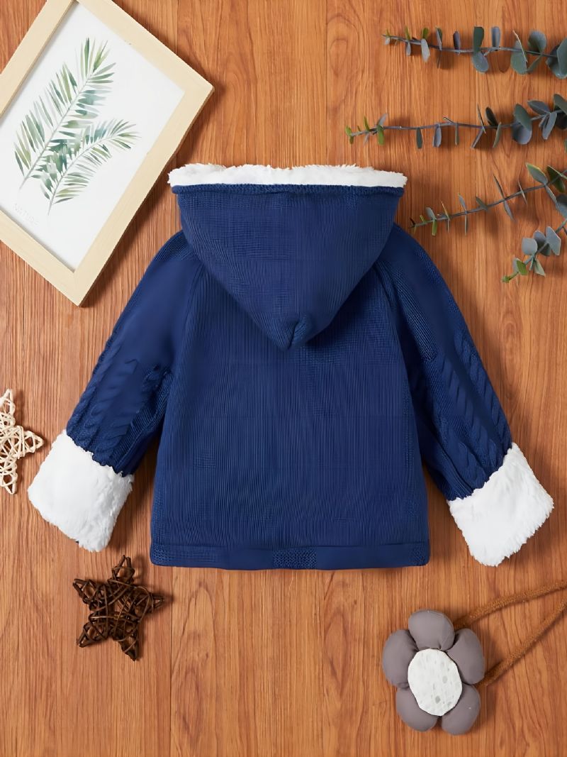 Babypiger Fleece Termisk Strikket Hættetrøjejakke Langærmet Button Down Ydertøj Til Vinter