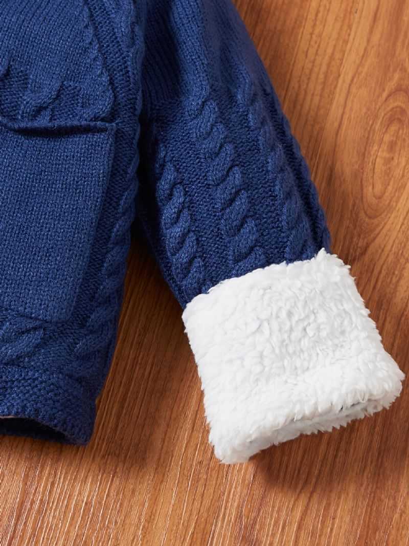 Babypiger Fleece Termisk Strikket Hættetrøjejakke Langærmet Button Down Ydertøj Til Vinter