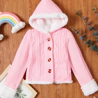 Babypiger Hættestrikket Cardigan Fleece Sweater Med Knapper Til Vinter Babytøj