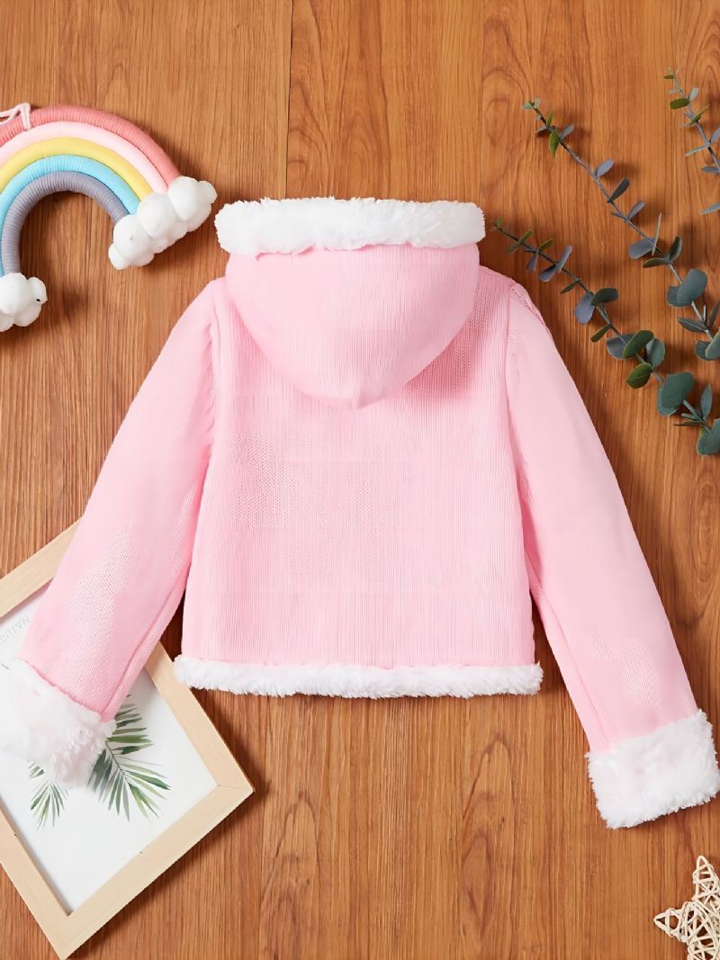 Babypiger Hættestrikket Cardigan Fleece Sweater Med Knapper Til Vinter Babytøj