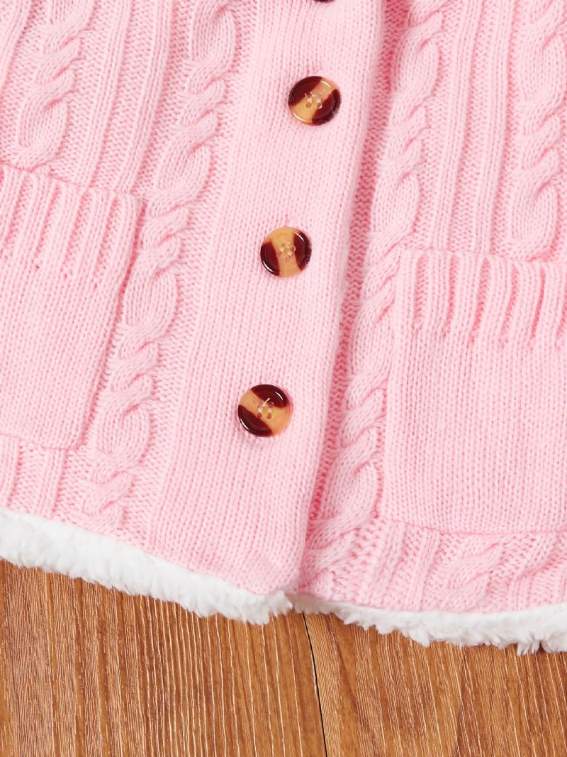 Babypiger Hættestrikket Cardigan Fleece Sweater Med Knapper Til Vinter Babytøj