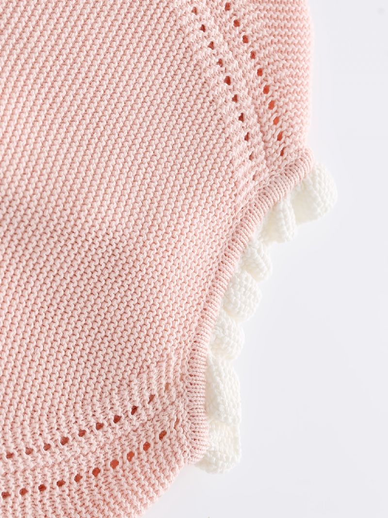 Babypiger Pink Flæsestrikket Cardigan Langærmet Rundhals-sweater Småbørnstøj