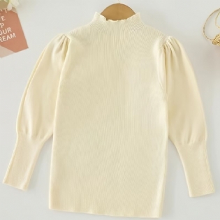 Babypiger Puff Langærmet Højhalset T-shirt Toppe Ensfarvet Sweater Pullover Børnetøj