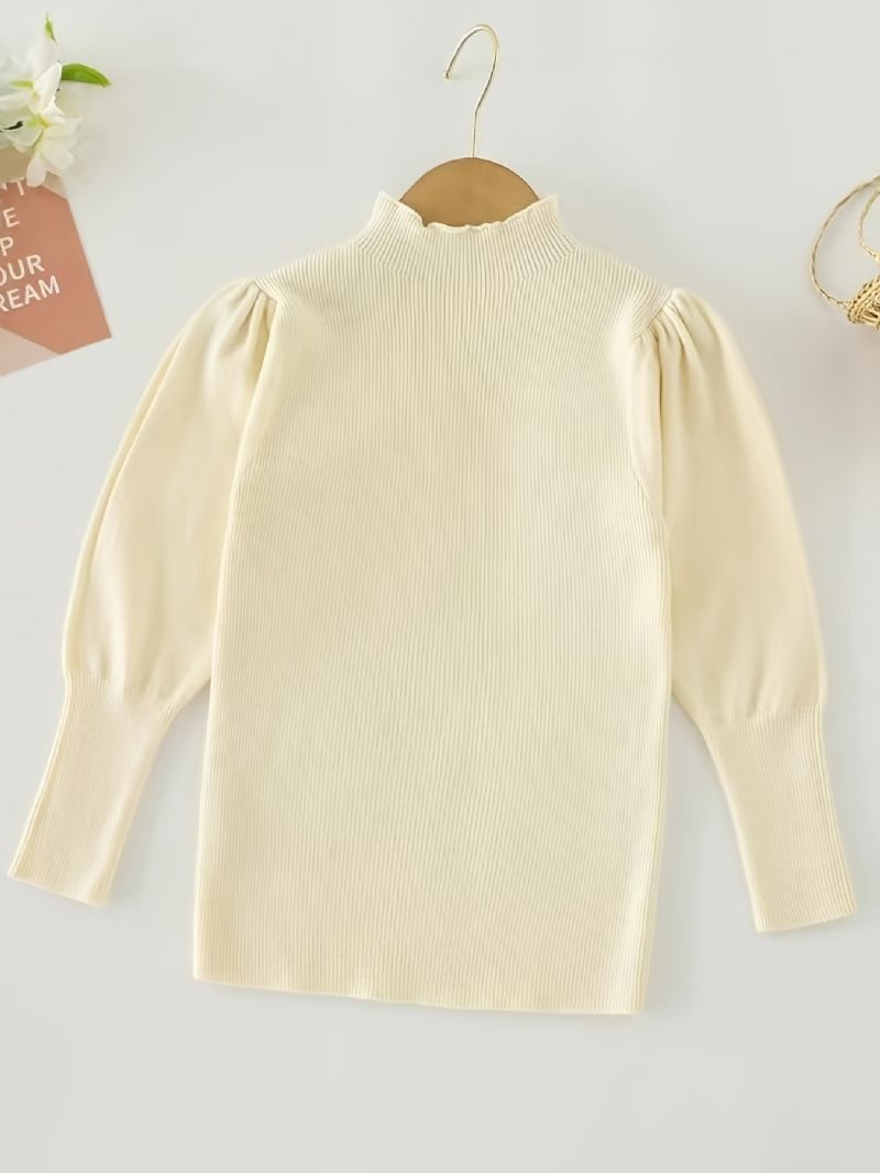 Babypiger Puff Langærmet Højhalset T-shirt Toppe Ensfarvet Sweater Pullover Børnetøj