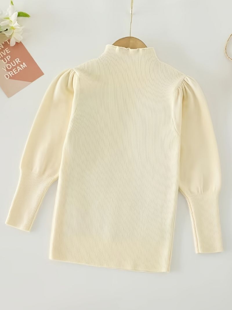 Babypiger Puff Langærmet Højhalset T-shirt Toppe Ensfarvet Sweater Pullover Børnetøj