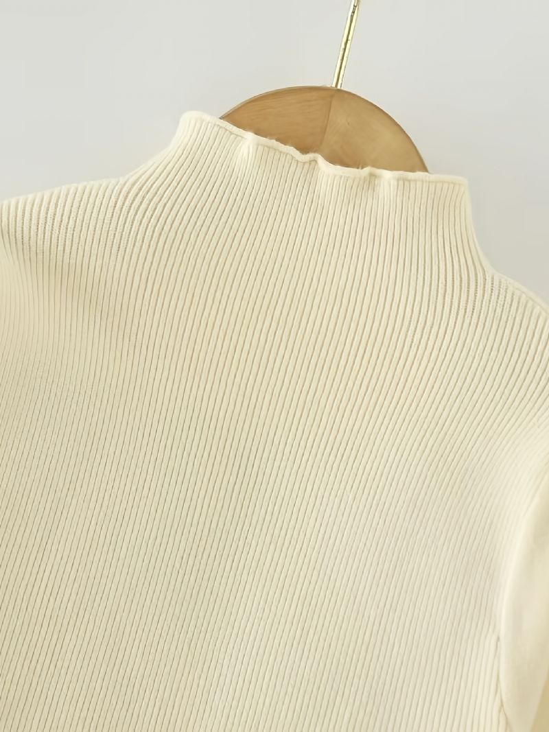 Babypiger Puff Langærmet Højhalset T-shirt Toppe Ensfarvet Sweater Pullover Børnetøj