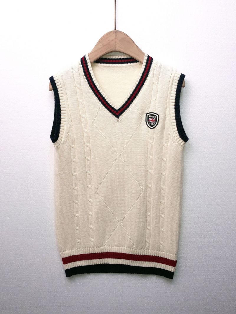 Børn Casual Vintage Strikket Ærmeløs Sweater Vest V-hals Pullover Termovest Til Drenge
