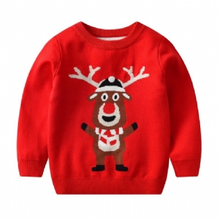Børn Christmas Elg Mønster Sweater Rund Hals Strikket Pullover Drenge Piger
