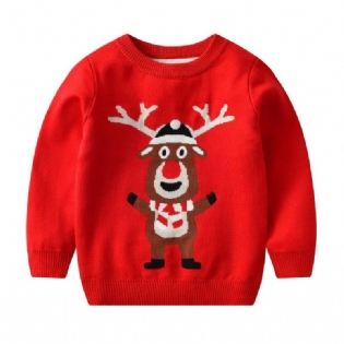 Børn Christmas Elg Mønster Sweater Rund Hals Strikket Pullover Drenge Piger