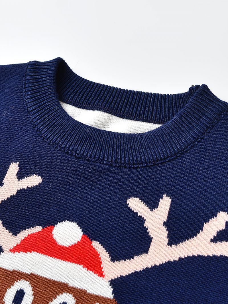 Børn Christmas Elg Mønster Sweater Rund Hals Strikket Pullover Drenge Piger