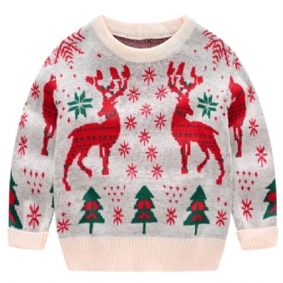 Børn Crew Neck Strikket Sweater Med Eik Print Til Jul