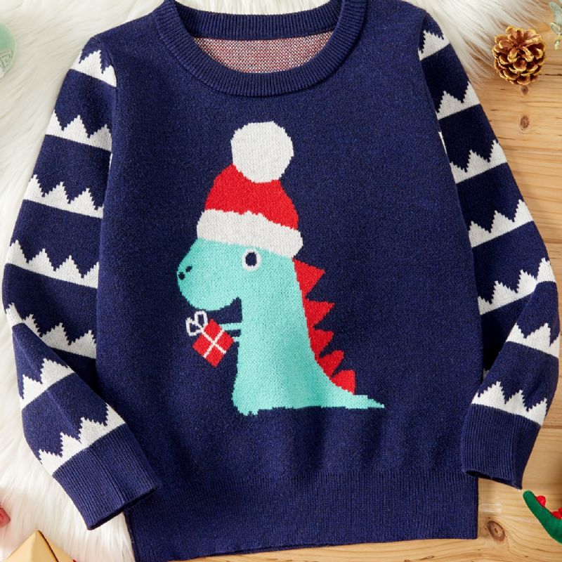 Børn Piger Drenge Rund Hals Sweater Med Dinosaur Mønster Til Vinter Jul Børnetøj