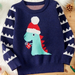 Børn Piger Drenge Rund Hals Sweater Med Dinosaur Mønster Til Vinter Jul Børnetøj