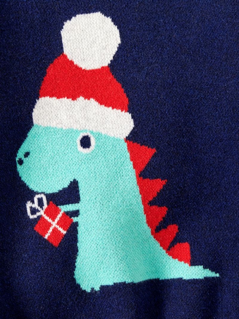 Børn Piger Drenge Rund Hals Sweater Med Dinosaur Mønster Til Vinter Jul Børnetøj