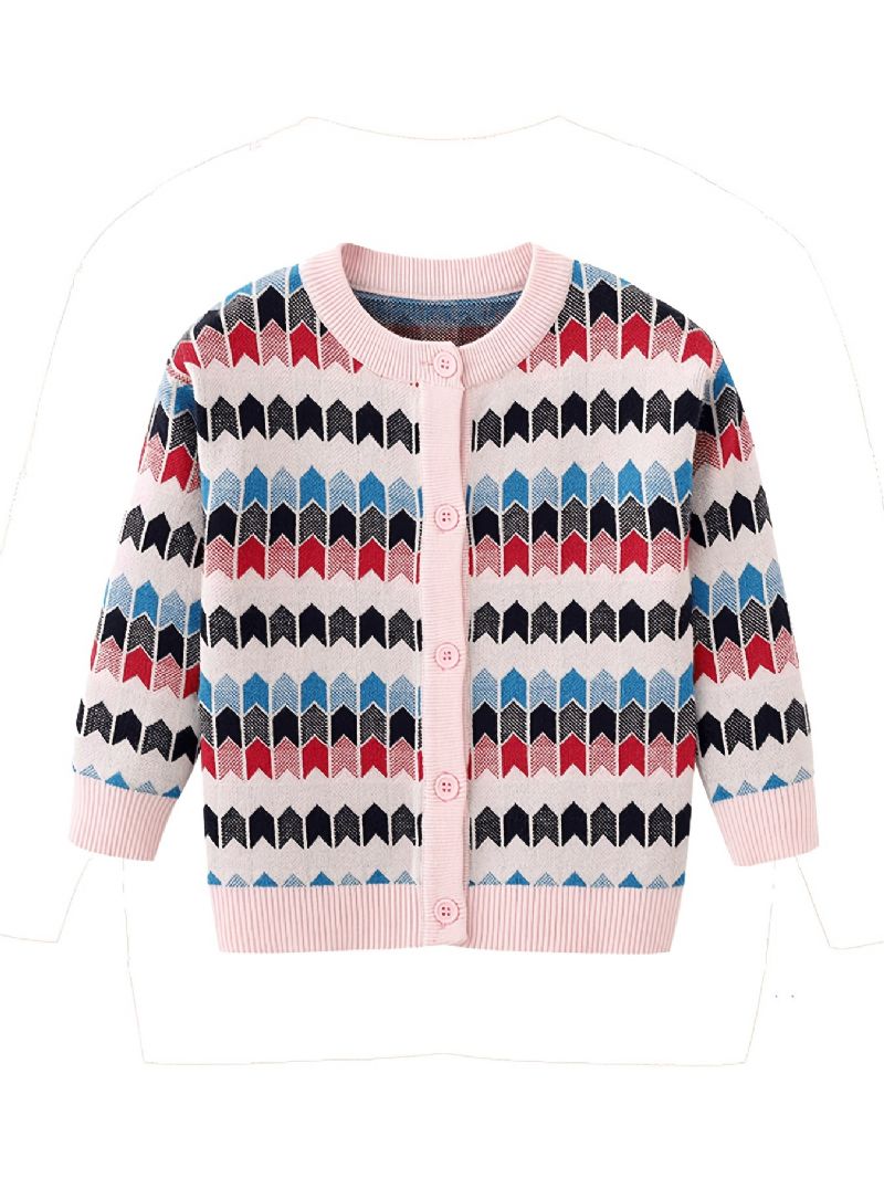 Børn Piger Strikket Cardigan Casual Farve Blok Knap Sweater