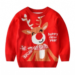 Børn Piger Strikket Pullover Sweater Med Elk Print Til Jul Vinter Ny