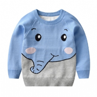 Børne Sweater Strikket Dyr Tegneserie Elefant Dreng