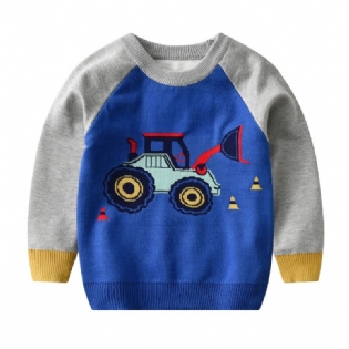 Børne Sweater Tegneserie Konstruktion Lastbil Dreng Strikket Pullover