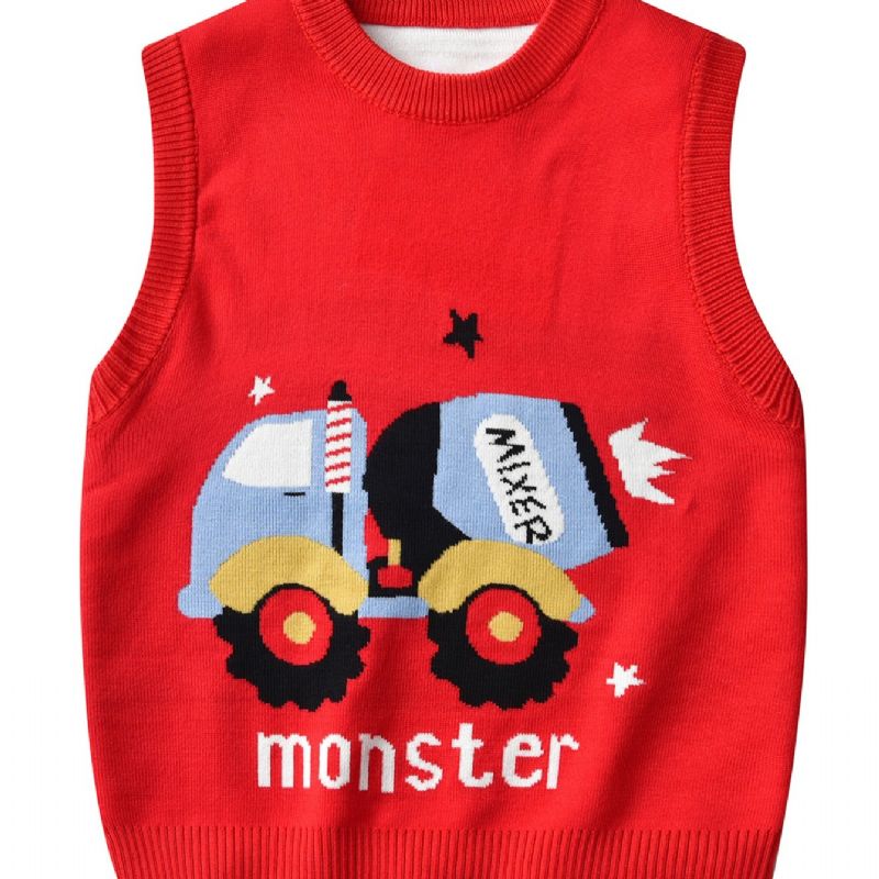 Børne Sweater Vest Tegneserie Konstruktion Køretøj Dreng Strikket Pullover