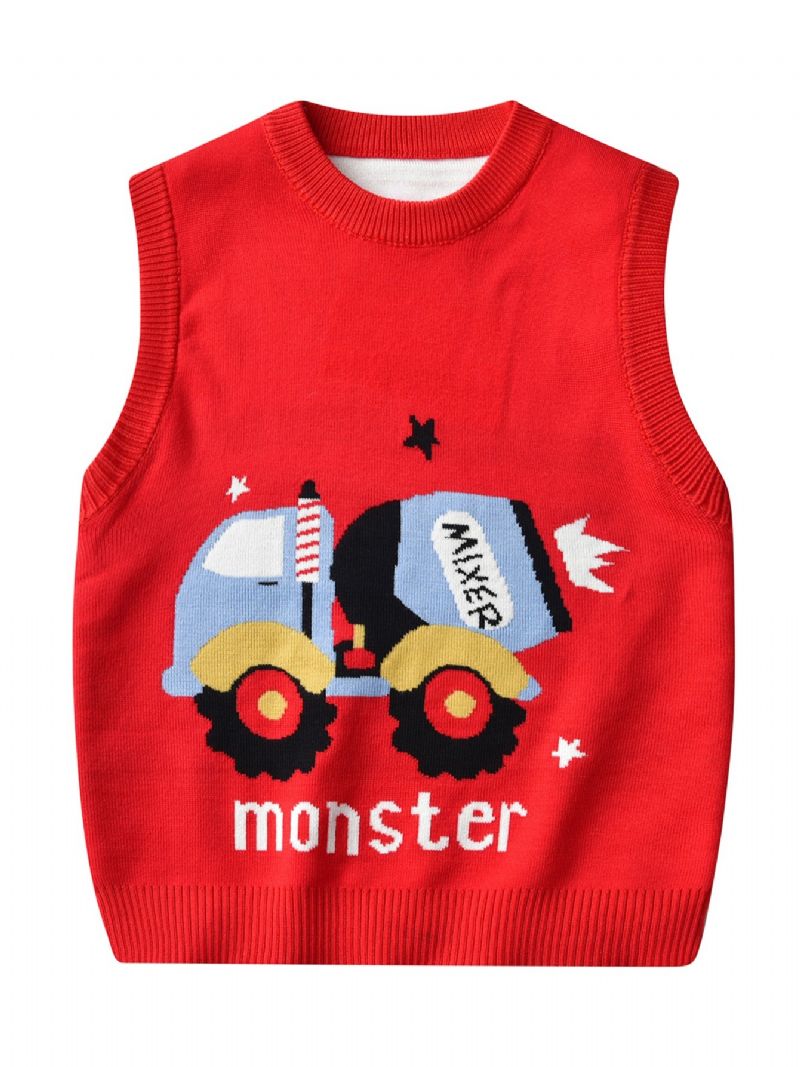 Børne Sweater Vest Tegneserie Konstruktion Køretøj Dreng Strikket Pullover