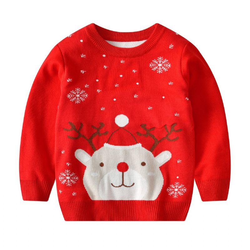 Børnetrøje Julebjørn Print Strikket Pullover Juletøj Drenge Piger