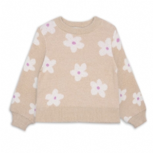 Børnetrøje Langærmet Blomstermønster Strikket Pullover Varm Vinter Til Piger Børnetøj