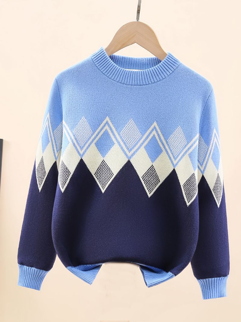 Børnetrøje Langærmet Rundhals Argyle Mønster Strikket Pullover Til Drenge Piger Børnetøj