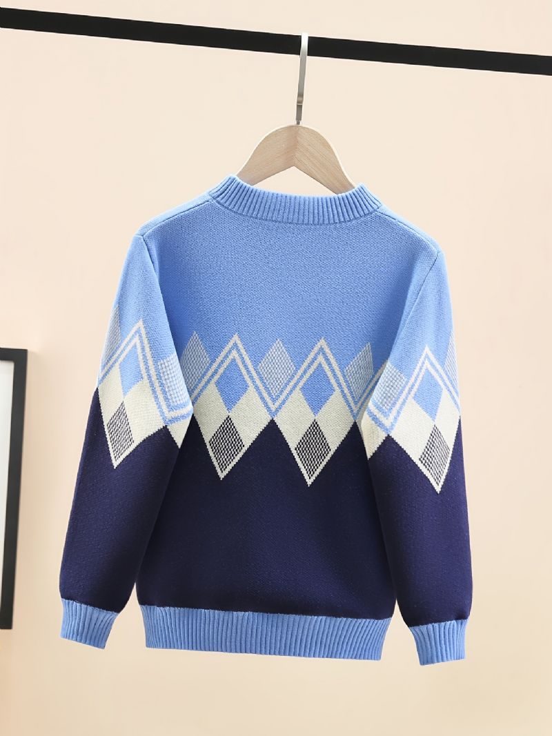 Børnetrøje Langærmet Rundhals Argyle Mønster Strikket Pullover Til Drenge Piger Børnetøj