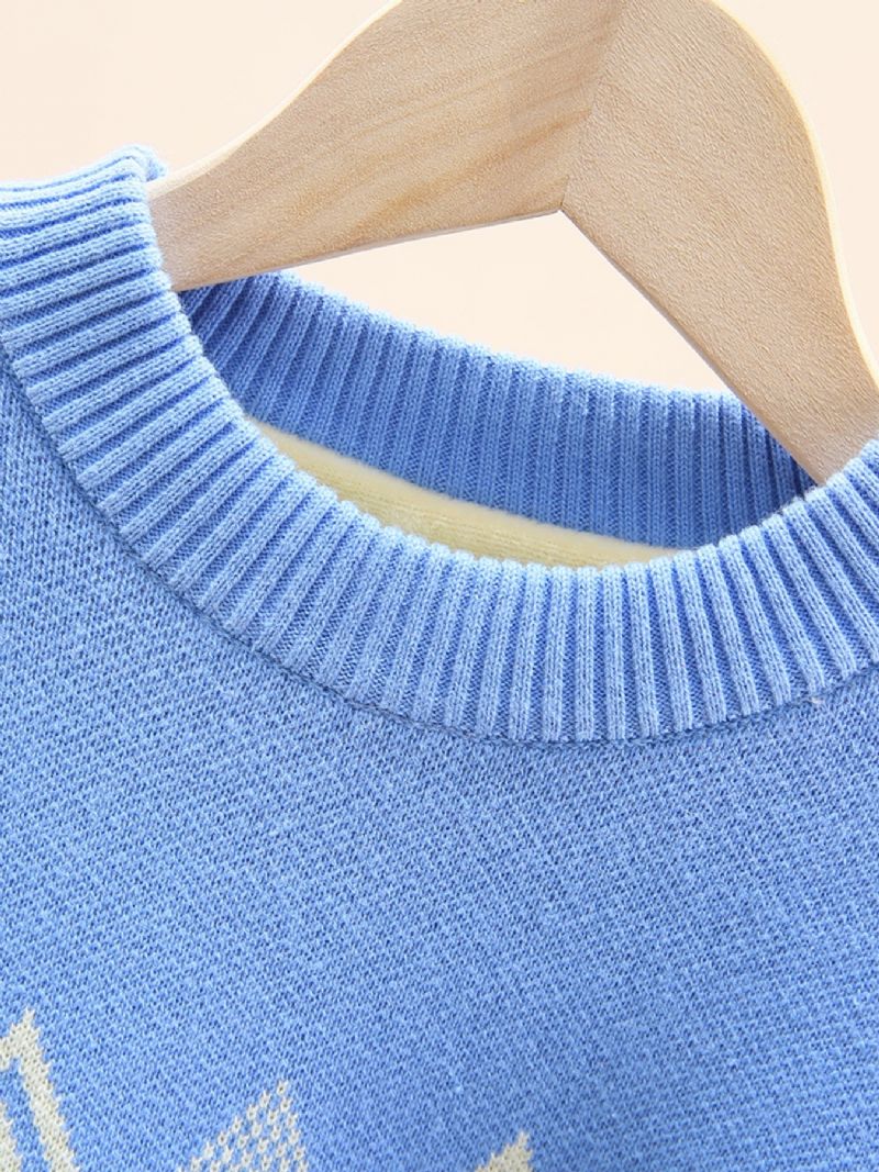 Børnetrøje Langærmet Rundhals Argyle Mønster Strikket Pullover Til Drenge Piger Børnetøj