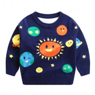 Børnetrøje Langærmet Rundhalset Solar System Strikket Pullover Til Drenge Piger Børnetøj