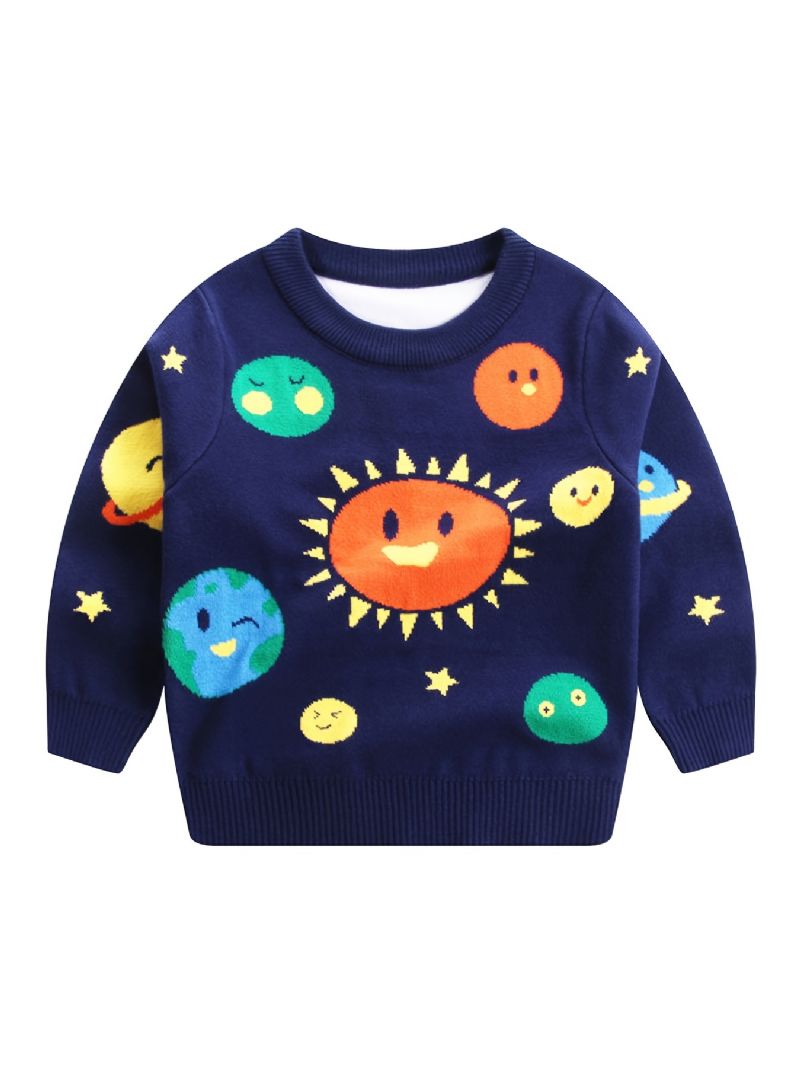 Børnetrøje Langærmet Rundhalset Solar System Strikket Pullover Til Drenge Piger Børnetøj