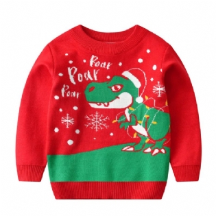 Christmas Børn Sød Tegneserie Dinosaur Strikket Sweater Med Rund Hals